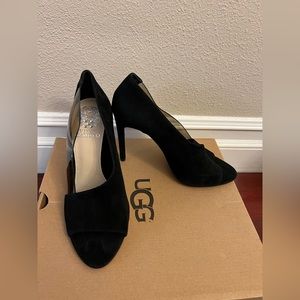 Vince Camuto Black Suede Open Toe Heels Pumps Size 8